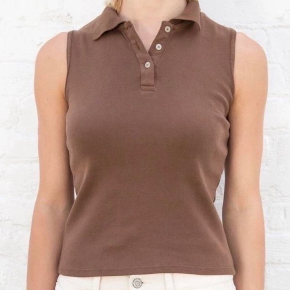 NWOT Brandy Melville Sleeveless crop polo shirt in light blue one size